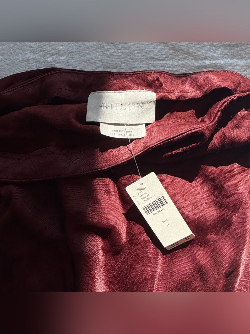 NWT BHLDN Anthropologie Leah Strapless Satin Scarf Slip Midi Dress S Cocoa Plum - Picture 6 of 8